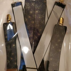 CAS GERMANY BLUE/GREEN PAISLEY GOLD TONE CLIP-ON SUSPENDERS